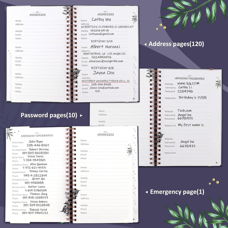 JUBTIC Hardcover Address Book with Alphabetical Tabs, Spiral Bound Address Book with Refillable Pages Medium Telephone book incl. Address, Password, Contact, Tel, Email, Important Date for Home Office - Image 4